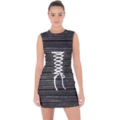 Wooden Linear Geometric Design Lace Up Front Bodycon Dress by dflcprintsclothing