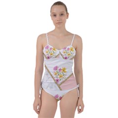 Minimal Peach Gold Floral Marble A Sweetheart Tankini Set by gloriasanchez