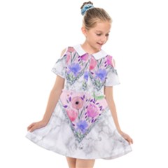 Minimal Pink Floral Marble A Kids  Short Sleeve Shirt Dress by gloriasanchez