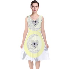 Soleil-lune-oeil V-neck Midi Sleeveless Dress  by byali