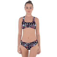 Drawing Collage Black Criss Cross Bikini Set