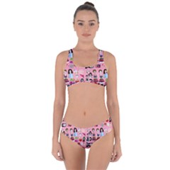 Drawing Collage Pink Criss Cross Bikini Set