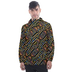 Electric Neon Lines Pattern Design Men s Front Pocket Pullover Windbreaker by dflcprintsclothing
