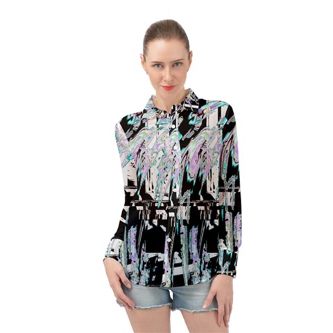 Digital Wave Long Sleeve Chiffon Shirt by MRNStudios