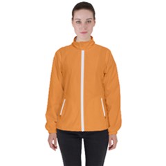 Deep Saffron Orange Women s High Neck Windbreaker by FabChoice