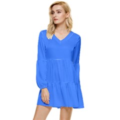 Color Deep Electric Blue Tiered Long Sleeve Mini Dress by Kultjers