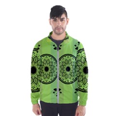 Green Grid Cute Flower Mandala Men s Windbreaker by Magicworlddreamarts1