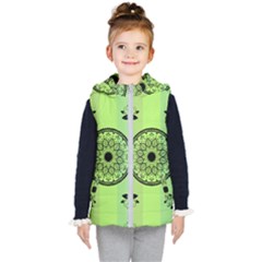 Green Grid Cute Flower Mandala Kids  Hooded Puffer Vest by Magicworlddreamarts1