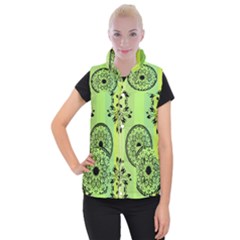 Green Grid Cute Flower Mandala Women s Button Up Vest by Magicworlddreamarts1