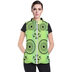 Green Grid Cute Flower Mandala Women s Puffer Vest by Magicworlddreamarts1