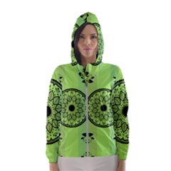 Green Grid Cute Flower Mandala Women s Hooded Windbreaker by Magicworlddreamarts1