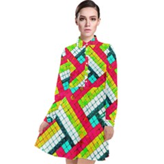 Pop Art Mosaic Long Sleeve Chiffon Shirt Dress by essentialimage365