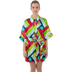 Pop Art Mosaic Half Sleeve Satin Kimono  by essentialimage365