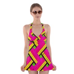 Pop Art Mosaic Halter Dress Swimsuit  by essentialimage365