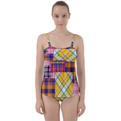 Checks Pattern Twist Front Tankini Set by designsbymallika