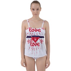 All You Need Is Love Twist Front Tankini Set by DinzDas