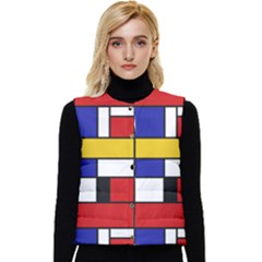 Stripes And Colors Textile Pattern Retro Women s Short Button Up Puffer Vest by DinzDas