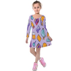 Back To School And Schools Out Kids Pattern Kids  Long Sleeve Velvet Dress by DinzDas