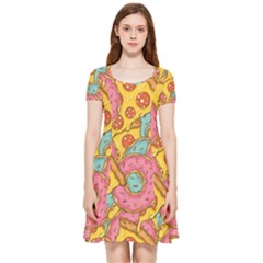 Fast Food Pizza And Donut Pattern Inside Out Cap Sleeve Dress by DinzDas