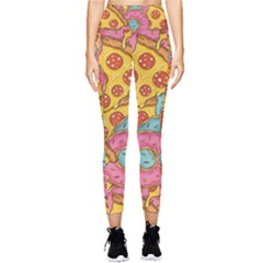 Fast Food Pizza And Donut Pattern Pocket Leggings  by DinzDas