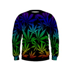 Weed Rainbow, Ganja Leafs Pattern In Colors, 420 Marihujana Theme Kids  Sweatshirt