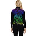 Weed Rainbow, Ganja leafs pattern in colors, 420 marihujana theme Women s Short Button Up Puffer Vest View2