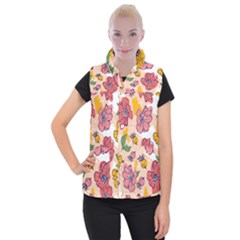 Cartoon Flowers Women s Button Up Vest by designsbymallika