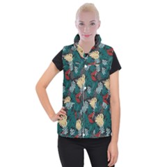 Tropical Autumn Leaves Women s Button Up Vest by tmsartbazaar