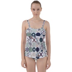 Mosaic Print Twist Front Tankini Set by designsbymallika