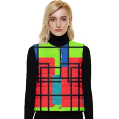 Colorful Rectangle Boxes Women s Short Button Up Puffer Vest by Magicworlddreamarts1