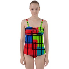Colorful Rectangle Boxes Twist Front Tankini Set by Magicworlddreamarts1
