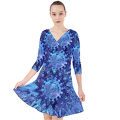 Fuzzball Mandala Quarter Sleeve Front Wrap Dress by MRNStudios