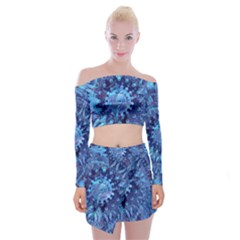 Fuzzball Mandala Off Shoulder Top With Mini Skirt Set by MRNStudios