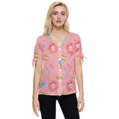 Toothy Sweets Bow Sleeve Button Up Top by SychEva