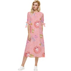 Toothy Sweets Bow Sleeve Chiffon Midi Dress by SychEva