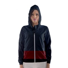 Navy Blue Red Stripe Crest Women s Hooded Windbreaker by Abe731