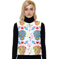 Boho Skull Vibe Women s Short Button Up Puffer Vest by designsbymallika
