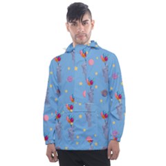 Baby Elephant Flying On Balloons Men s Front Pocket Pullover Windbreaker by SychEva