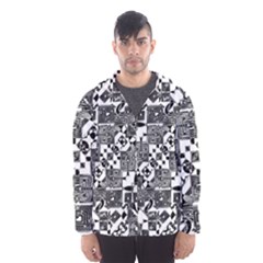 Black And White Geometric Print Men s Hooded Windbreaker by dflcprintsclothing