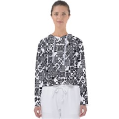 Black And White Geometric Print Women s Slouchy Sweat by dflcprintsclothing