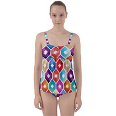 Hexagonal Color Pattern Twist Front Tankini Set by designsbymallika