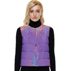 Multicolor Pastel Love Women s Short Button Up Puffer Vest by designsbymallika