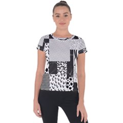 Black And White Pattern Short Sleeve Sports Top  by designsbymallika