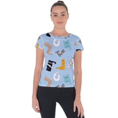 Unusual And Funny Tetris Cats Short Sleeve Sports Top  by SychEva