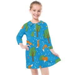 Red Fox In The Forest Kids  Quarter Sleeve Shirt Dress by SychEva