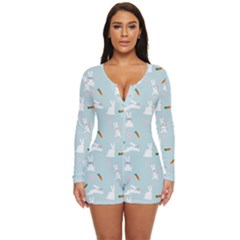 Funny And Funny Hares  And Rabbits In The Meadow Long Sleeve Boyleg Swimsuit by SychEva