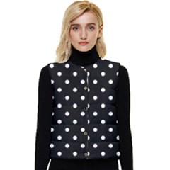 1950 Black White Dots Women s Short Button Up Puffer Vest by SomethingForEveryone