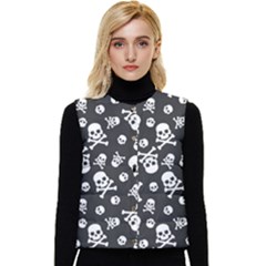 Skull And Cross Bone On Black Background Women s Short Button Up Puffer Vest