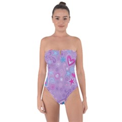  Hearts And Stars On Light Purple  Tie Back One Piece Swimsuit by AnkouArts