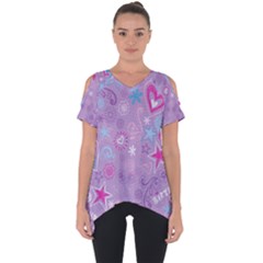  Hearts And Stars On Light Purple  Cut Out Side Drop Tee by AnkouArts